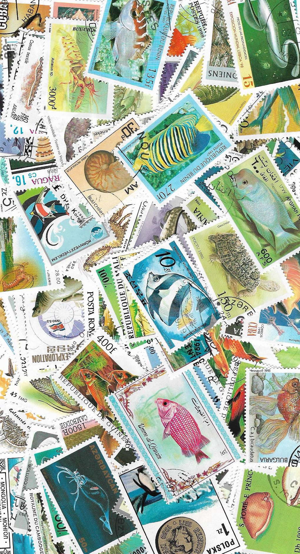 Ryby a vodní živočichové 25 různých poštovních známek