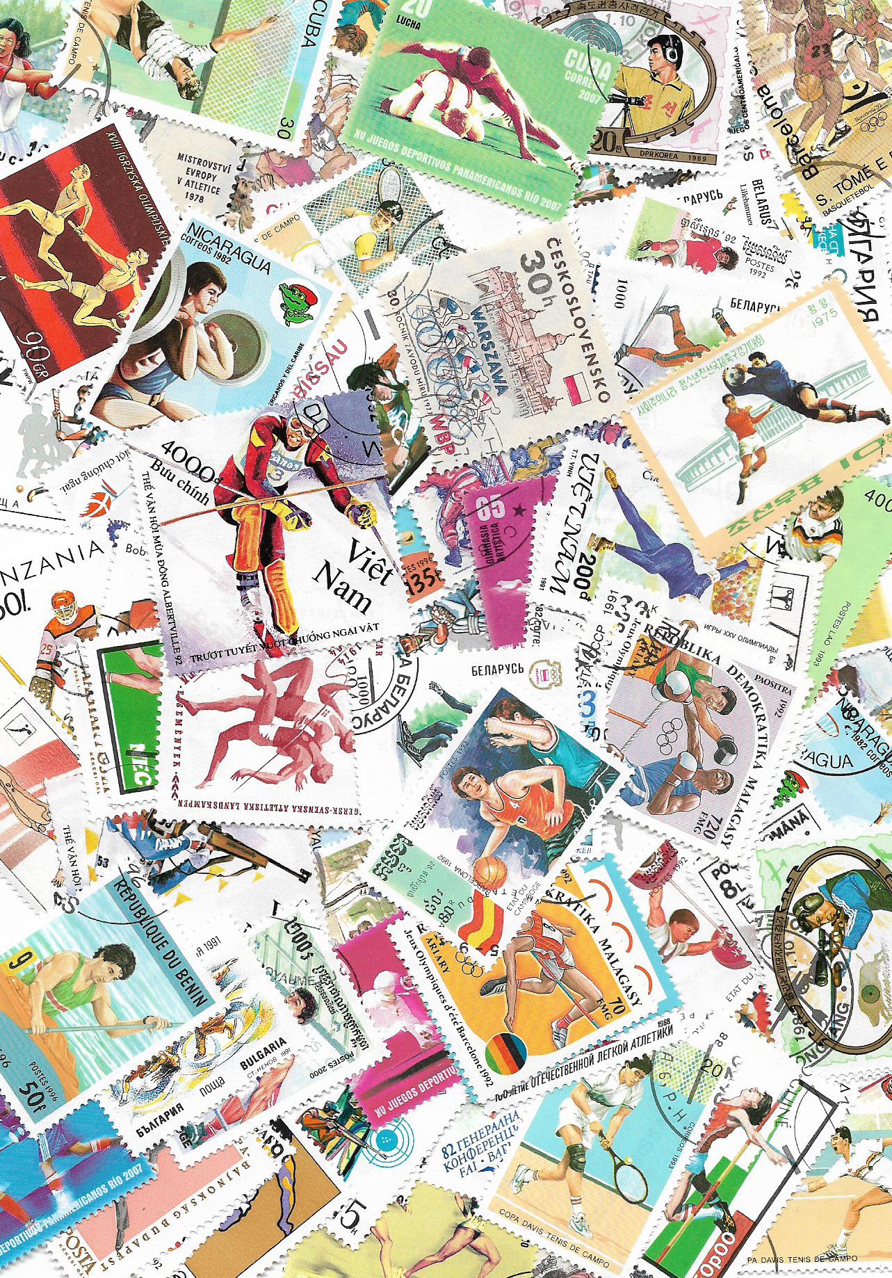 Sport, 50 různých poštovních známek