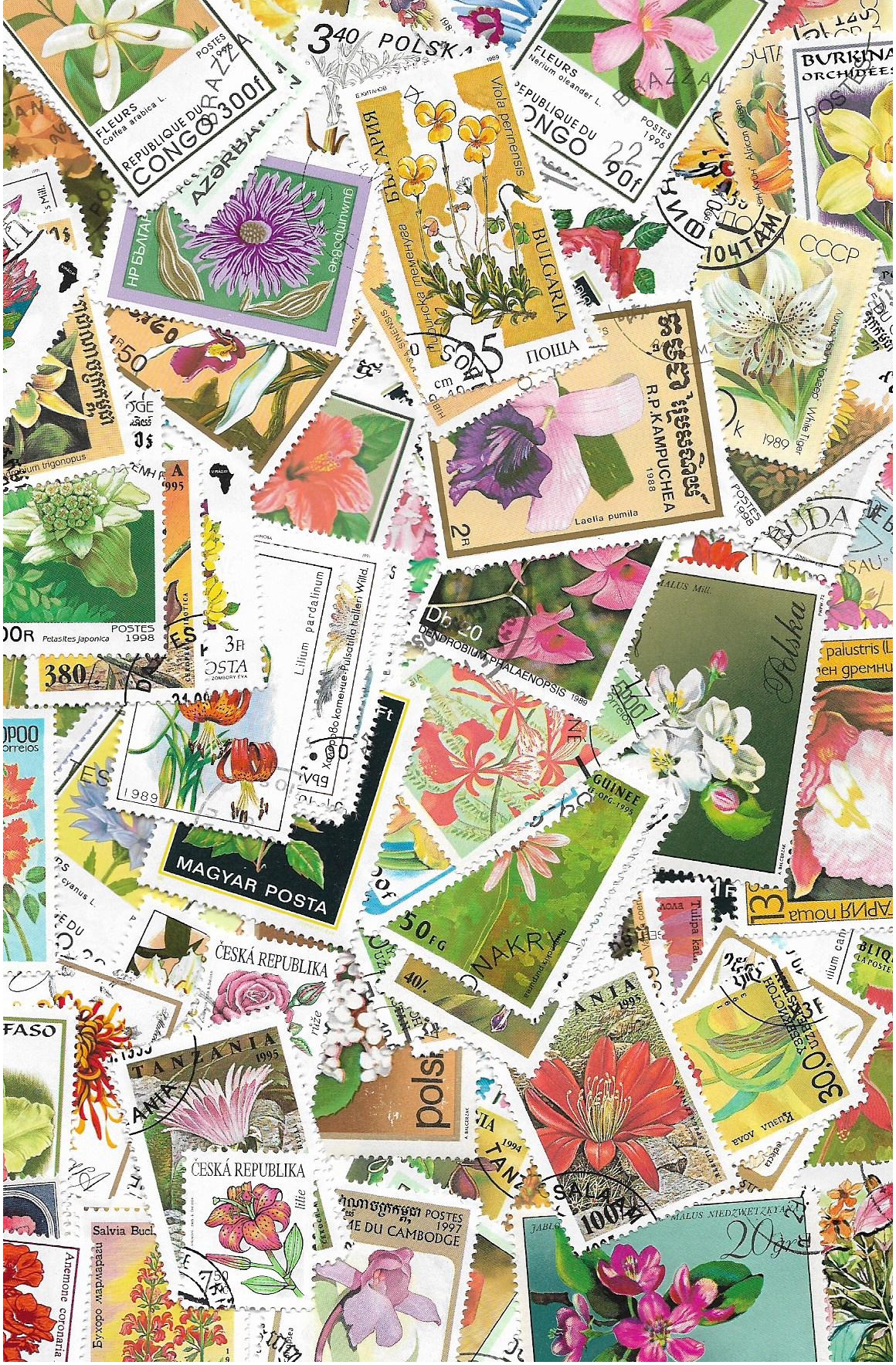 Květy 100 různých poštovních známek