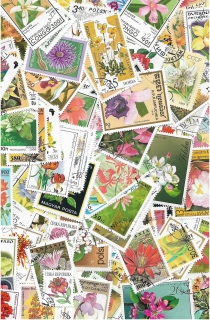 Květy 25 různých poštovních známek